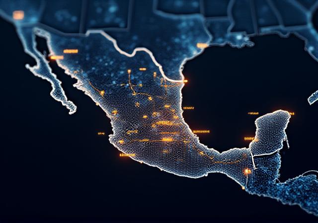 Map of major freight corridors between USA and Mexico